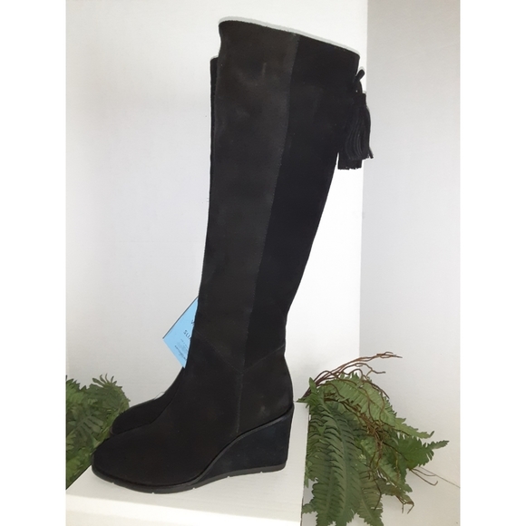 Antonio Melani Maesyn Blaxk Suede Wedge Tall Boots - Picture 13 of 16